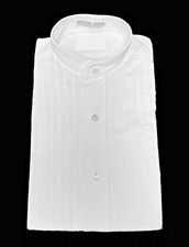 New Men's White Banded Mandarin Collar Tuxedo Shirt Pleated Front Size M 34/35