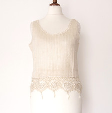 Top vintage in maglia color ecru con fondo all'uncinetto taglia M