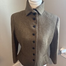 Vintage 90s Ralph Lauren brown hurringbone tweed blazer tailored silhouette. Med