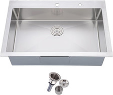33X22 Inch Drop in Kitchen Sink, Top Mount Silver SUS304 Stainless Steel Single