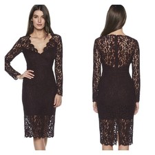 NEW Bardot Floral Lace Long Sleeve Plunge Midi Dress in Wine Small  $148 Retail