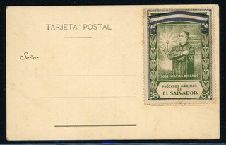 EL SALVADOR Postal History: LOT #4 Matias Delgado Cinderella on Consular PC $$$