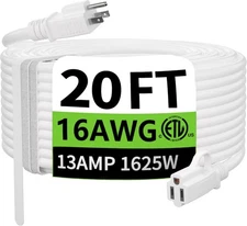 HUANCHAIN Indoor Outdoor White Extension Cord 20 ft Waterproof, 16/3 Gauge Flexi