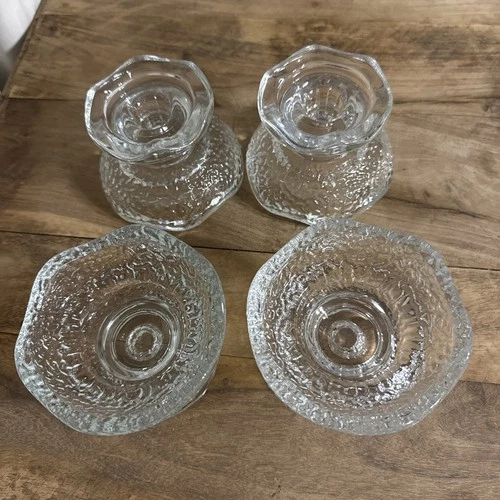 Vintage Anchor Hocking Pebble Glass Reversible Candle Holder Pillar Taper (4)