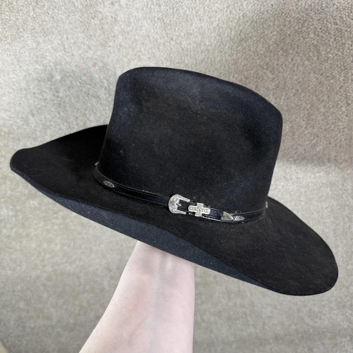 Chapeau De Cowboy Vintage Resistol Guthrie - Feutre Noir, Taille 7, Bord Ovale