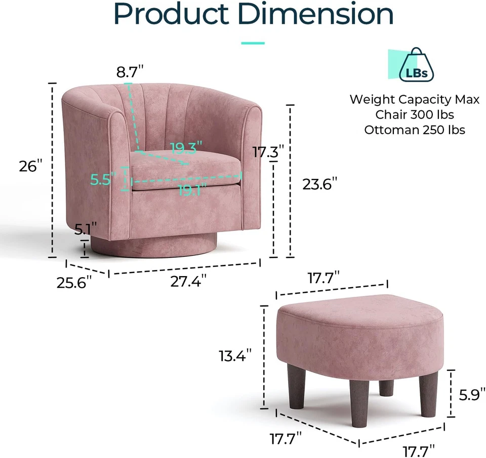 Swivel Accent Chair Ottoman Set: Velvet Small Barrel Chair with Foot Rest, Moder - Image 2 of 4