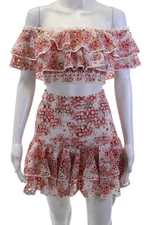 Charo Ruiz Women Red Floral Short Skirt Set Cotton-Blend Size XS