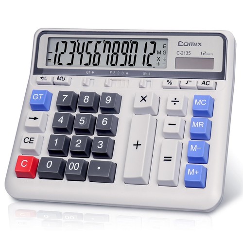Desktop Calculator Solar Battery Dual Power with 12-Digit Large LCD Display a...