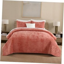 Velvet Bedspread Quilt Bedding Sets,Luxury Elegant King 96by108 inch Orange