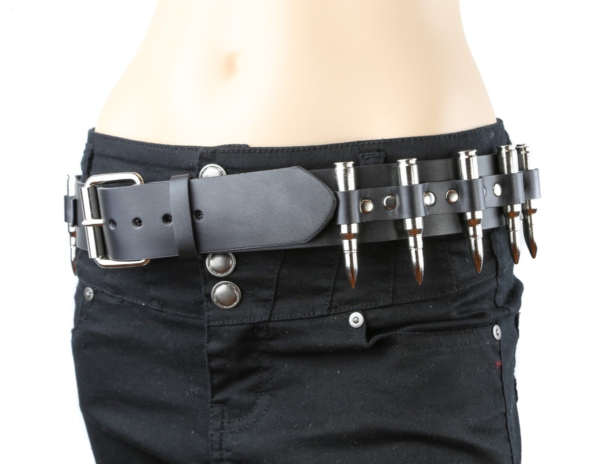 Genuine Leather Bullet Belt Nickel Shell Punk Rock Riveted Punk