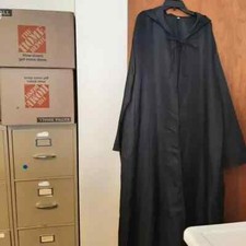 New Long Satin Hooded Cape Black Jedi Robe Medieval Halloween Custome XL/2XL