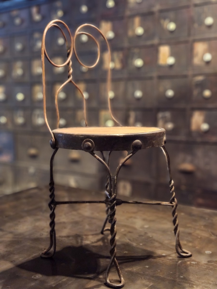 Antique Child's Ice Cream Parlor Chair Twisted Copper Wrought Iron