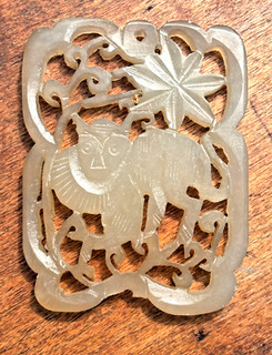 Antique Chinese Hand Carved Jade Monkey Plaque Medallion Pendant