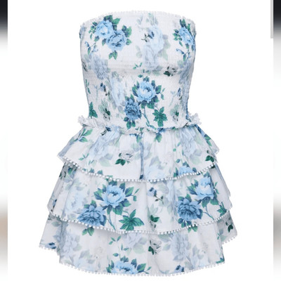 841 NWT Princess Poly Sunkiss frill mini dress white / blue Size US 8