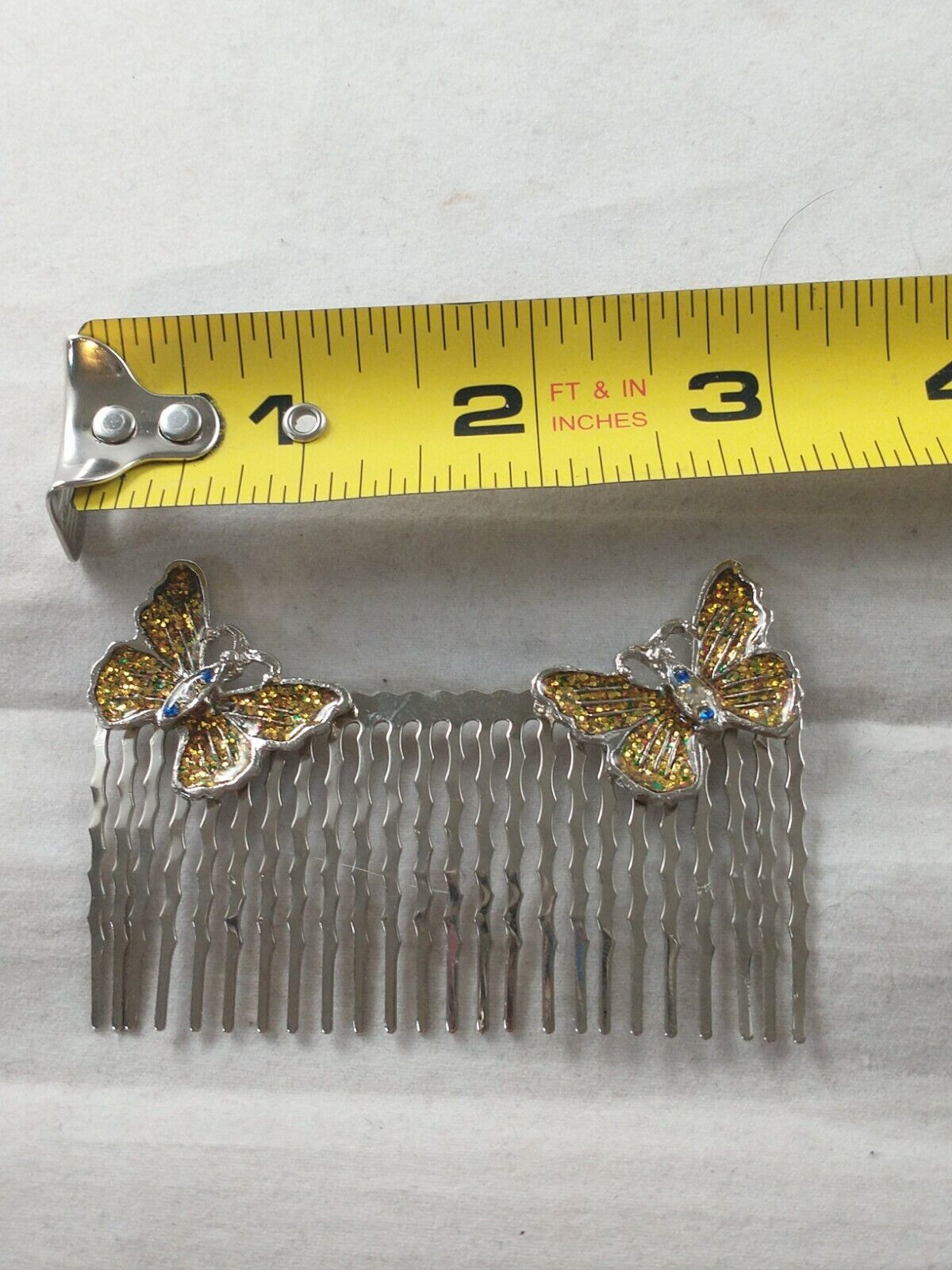  Vtg 1990's Y2K Hair Comb yellow BUTTERFLY~3"~ Rh… - image 3