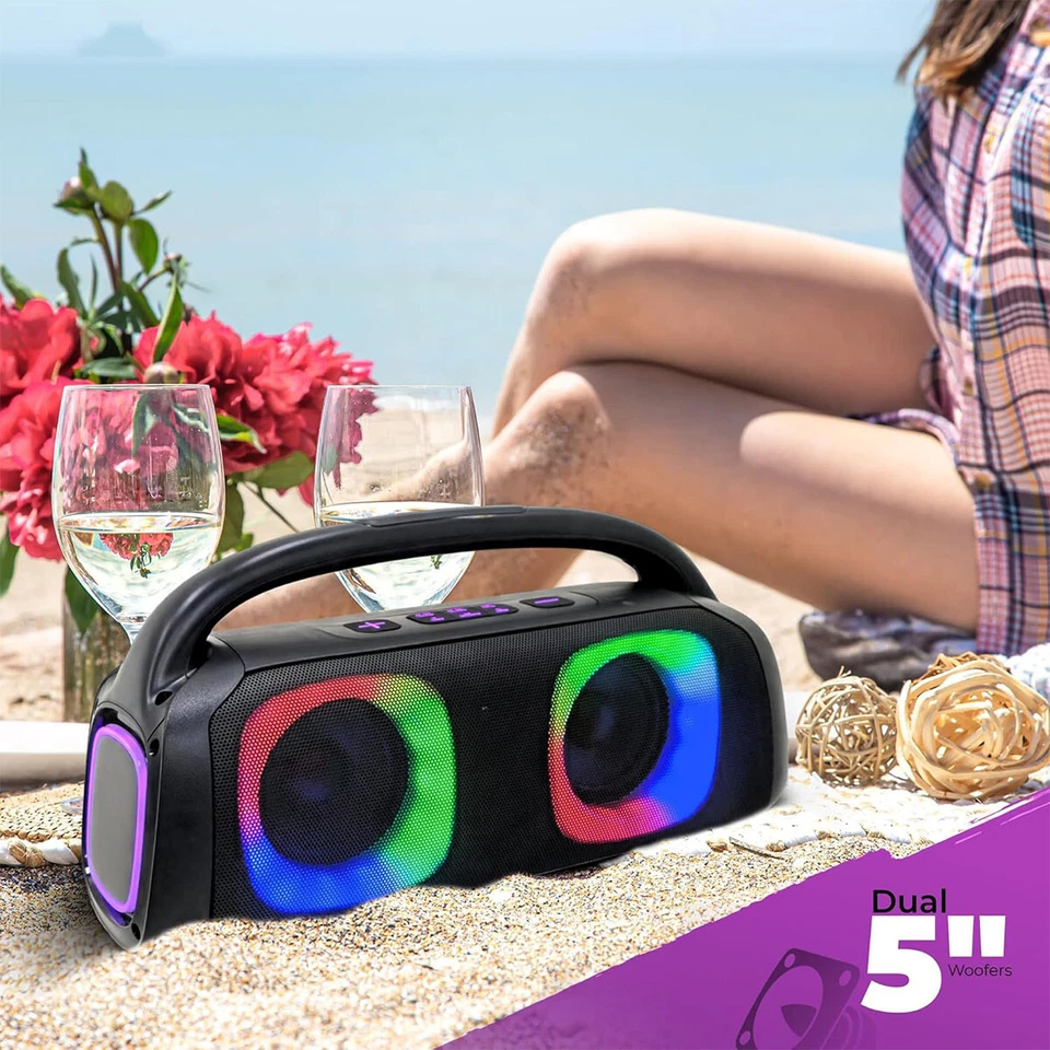 Portable Bluetooth Speaker Loud Boombox Dual 5" Woofers Outdoor Indoor DJ Party - Image 4 of 4