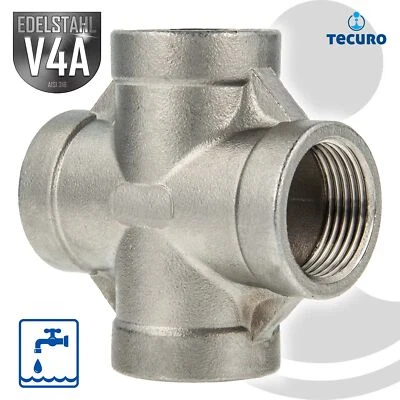 tecuro Kreuzstück Edelstahl V4A (AISI 316), allseitig IG - verschiedene Größen