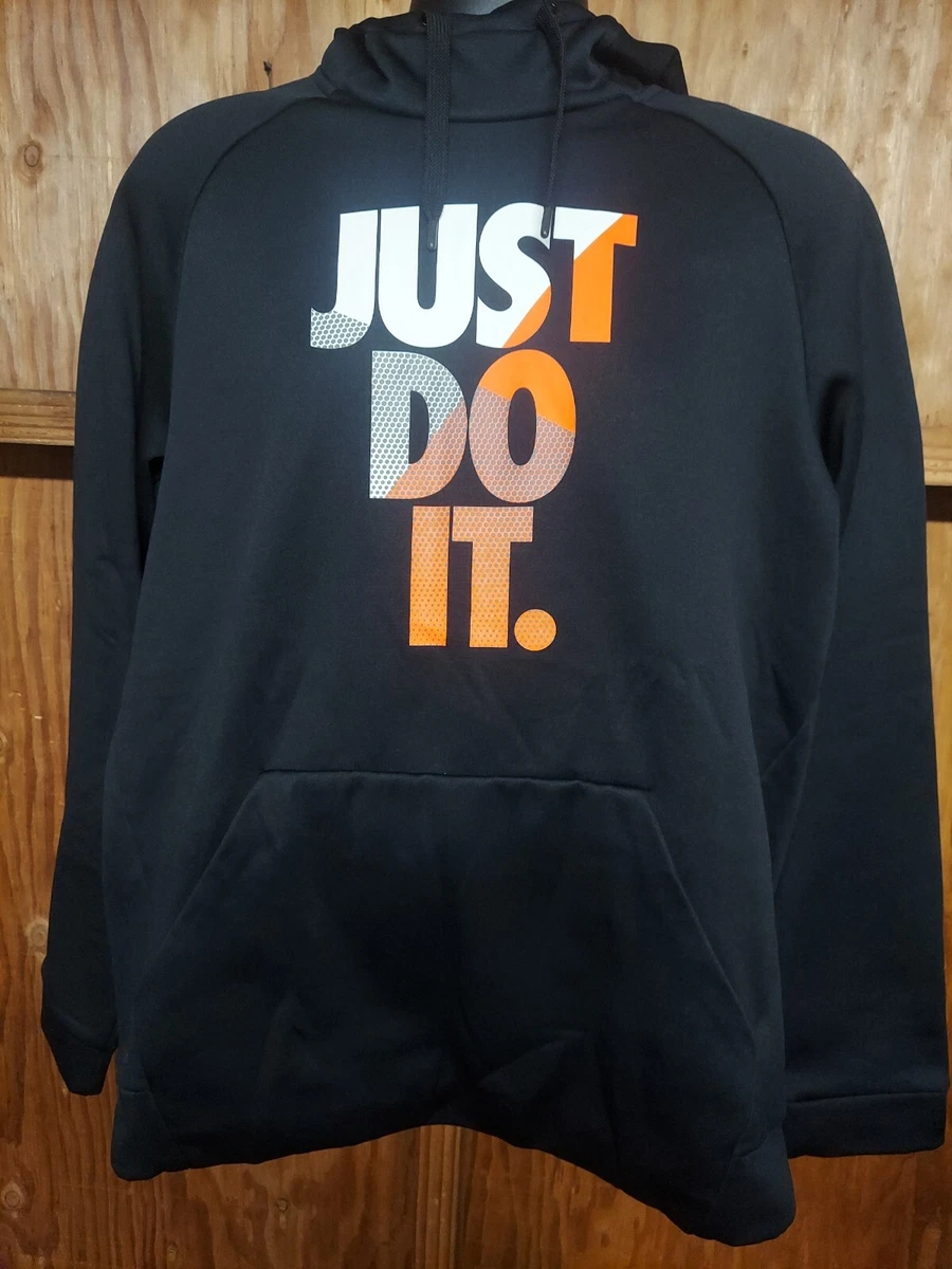 Men Nike Black Sportswear Outlined Just Do It Pullover Hoodie Dry Fit SZ  Large | eBay