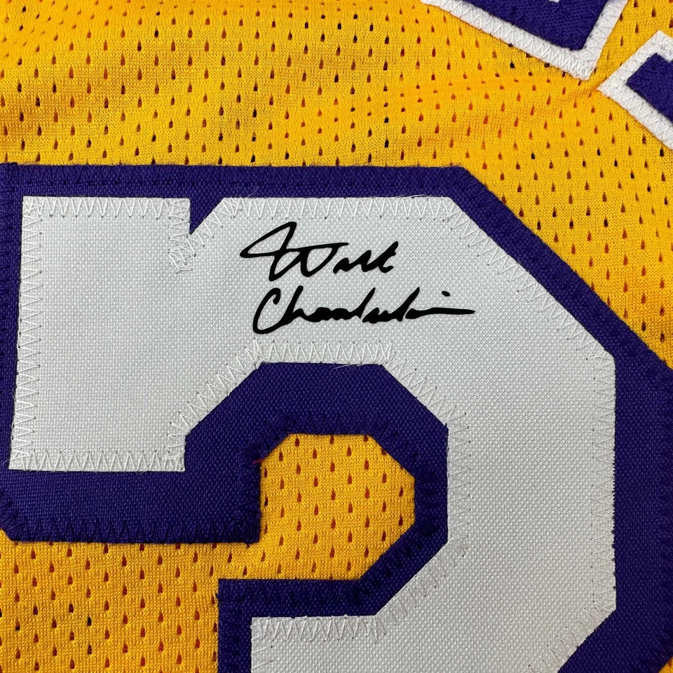 Facsimile Autographed Wilt Chamberlain Los Angeles LA Yellow Reprint Jersey XL - Image 2 of 4