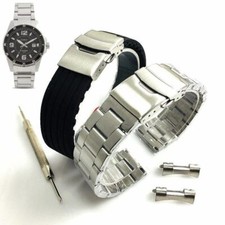 Steel  Rubber Replacement Watch Band Fits Casio MTP-1291 MTP1291D-1A2V 1A3V 5AV