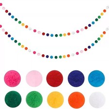 Wool Felt Ball Garland Colorful Pom Pom Garland Handmade 6.5 Feet Long Felt Ball