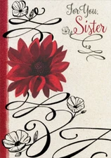 Red Flower and Black Swirls Sister Valentines Day Card by Designer Greetings