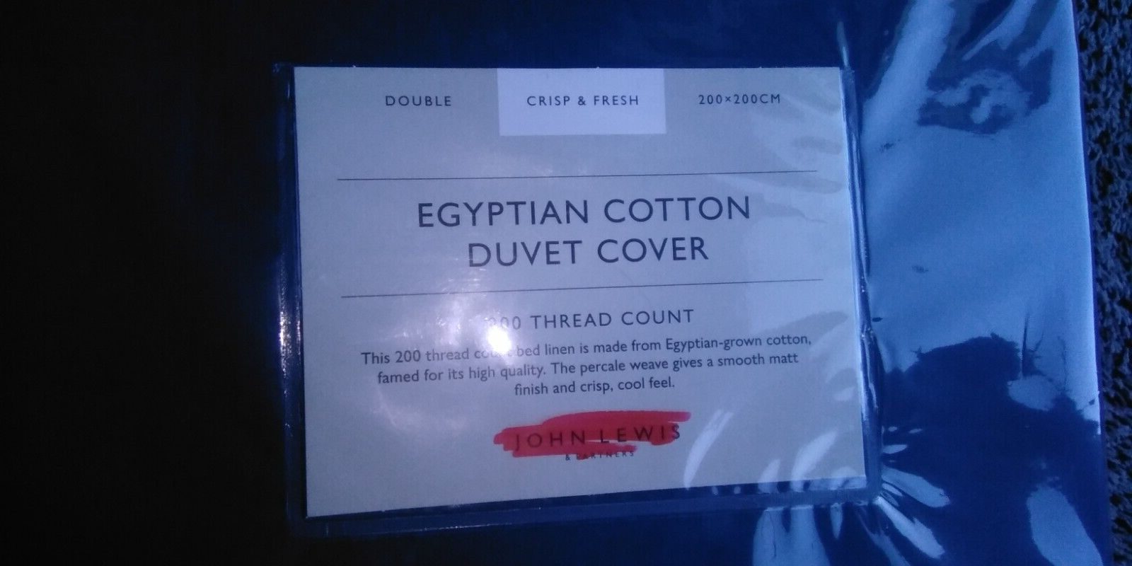 John Lewis Egyptian Cotton Double Duvet Cover Teal 200 TC New £55 COVER