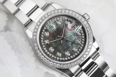 Rolex Datejust 31 mm Black Pearl Dial Stainless Steel Diamond Watch Oyster Band