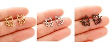 Titanium Silver/Gold/Black Hello Kitty Cat Kitten Stud Earrings