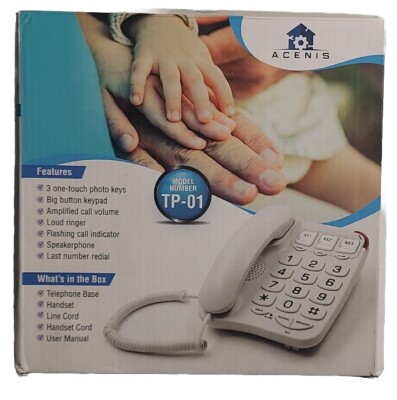 Acenis Terry Phone Landline Telephone Big Buttons, Complete In Box, Never Used