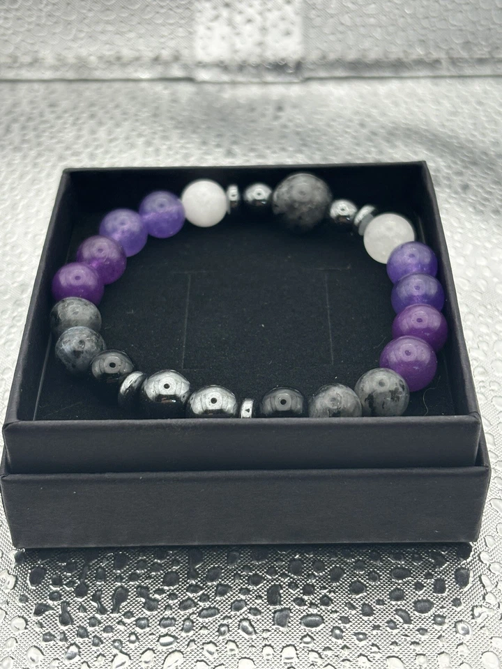 Contas de pedra redondas flash cinza e preto ametista natural real 8 mm - recarga empata - Imagem 2 de 2