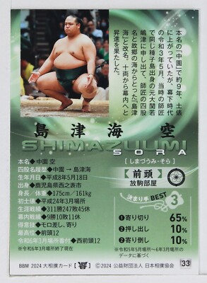 SHIMAZUUMI SORA (Maegashira) - 2024 BBM Sumo Wrestling Trading