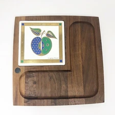 Georges Briard Wood Tile Snack Tray Cheese Board Plate Square 8.75" Bad Apple