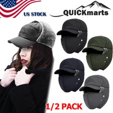 1/2 PACK Winter Fur Ear Flap Trapper Hat Full Face Mask Thermal Snow Aviator Cap