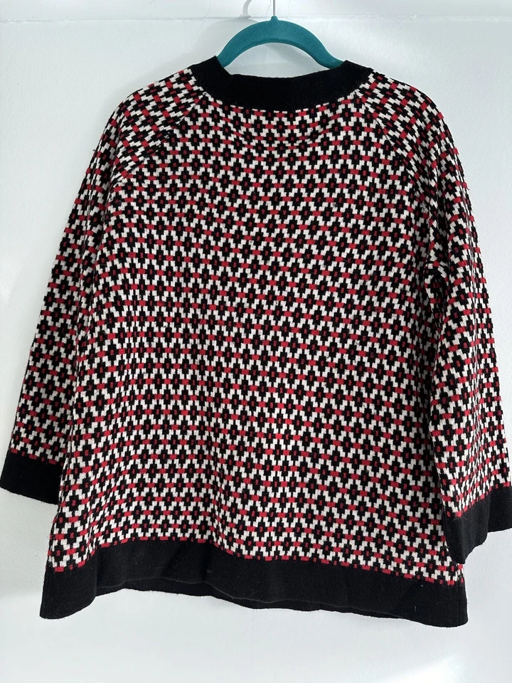 Goat Library Wool Mix Red Black White Geometric Pattern Sweater Zip Detail UK14 - Image 4 of 4