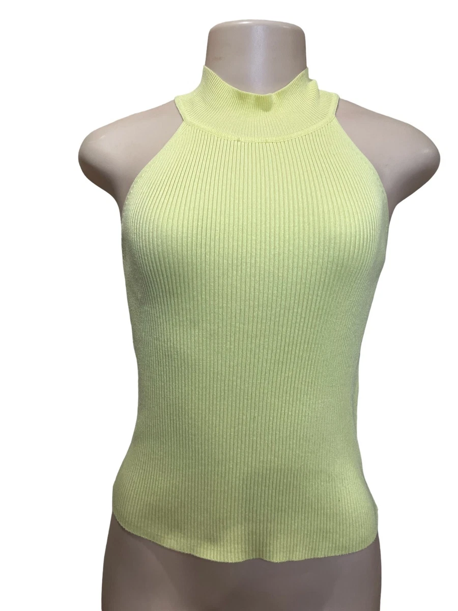 Zara Ribbed Tank Top Size Small Yellow Sleeveless Mock Neck