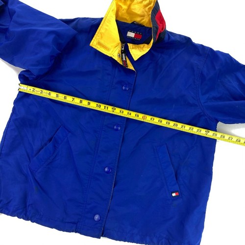 Abrigo/chaqueta cortavientos de nailon con logotipo "H" Tommy Hilfiger de colección azul/amarillo GRANDE - Imagen 7 de 11