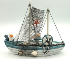 Boot aus Holz ca. 20 cm Antik-Design weiss-hellblau Kutter Schiff