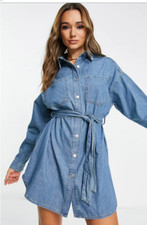  Asos Belted Long Sleeve Denim Shirtdress  Sz 6   medium blue  *744 