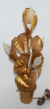 MCM 4 Light Hollywood Regency Gold Gilt Tole Calla Lily Table Lamp Kogl Style.