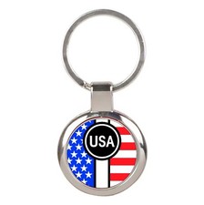 USA American Flag Key Ring Key Chain Key Fob Chrome Finish
