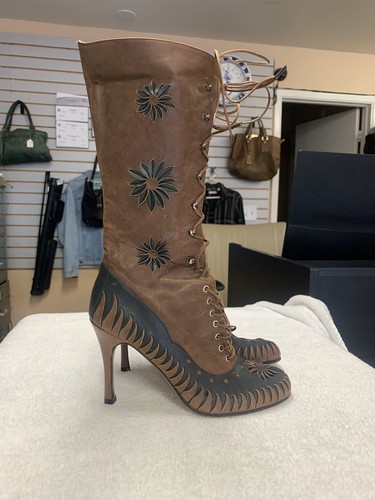 Christian Dior Brown Leather Flower 