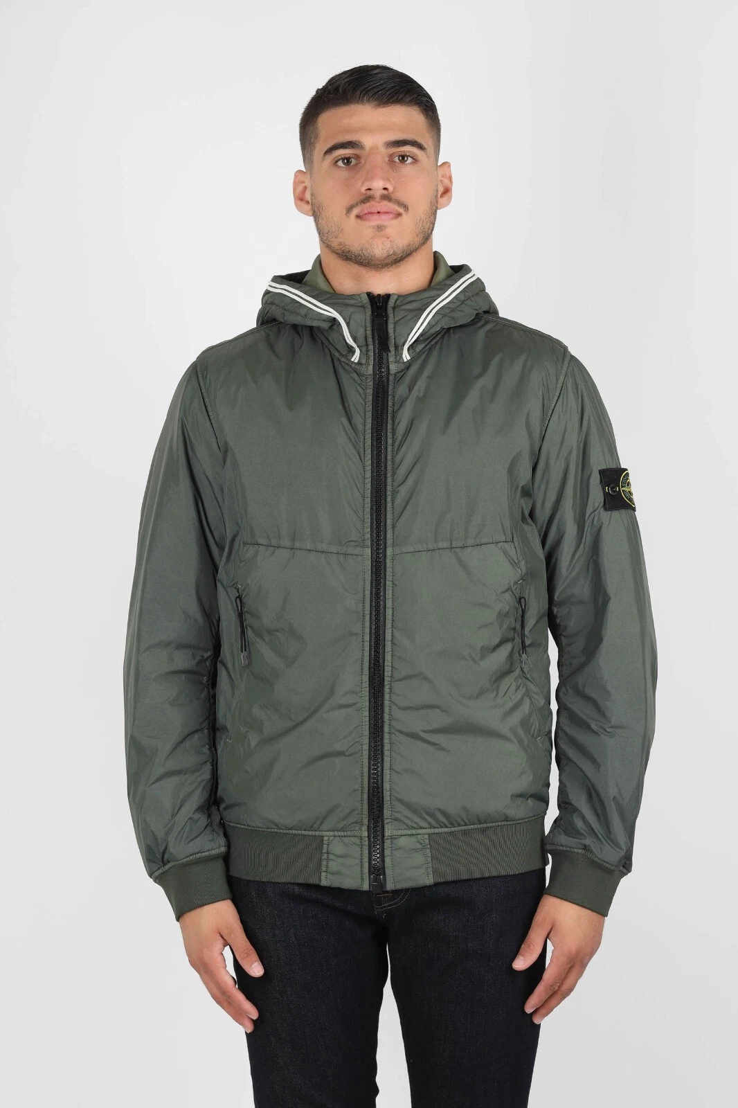 Stone Island Crinkle Reps Primaloft Giacca Verde con Cappuccio Uomo Taglia Large