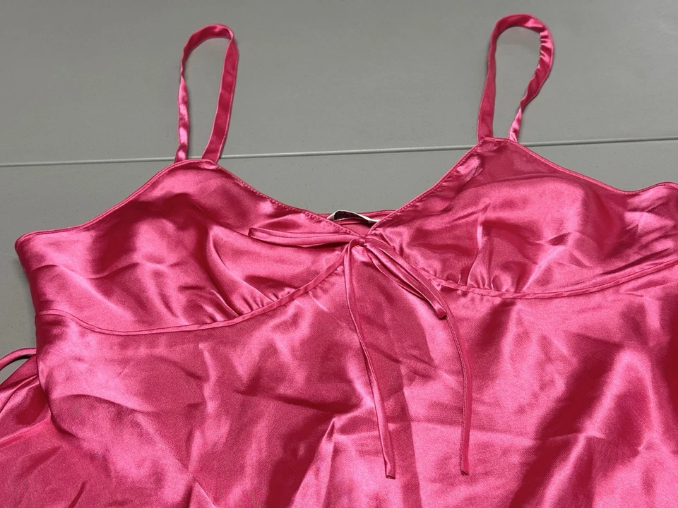 Vtg Adonna Lingerie Nightgown Slip Chemise Sexy Silky Satin Bow Hot Pink Sz XL - Image 2 of 4