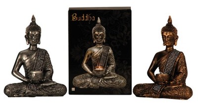 Thai Buddha sitzend Teelichthalter Poly Figur 26 cm Buddhismus Mönch Feng Chui