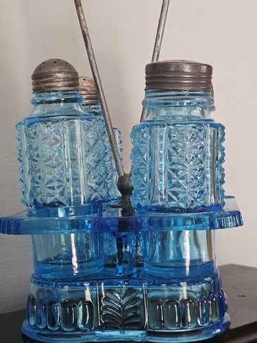 1880's Adams & Co No. 84 Caster Cruet Condiment Set - Blue Paragon Design - READ - Picture 3 of 16