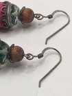 Handmade Artisan Fabric Wrapped Bead Dangle Earrings Pink Green Boho Glass Beads — photo 6