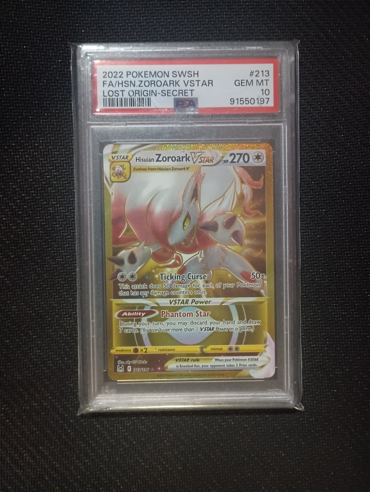 Pokémon TCG Hisuian Zoroark VSTAR Sword & Shield Lost Origin #213/196 PSA 10