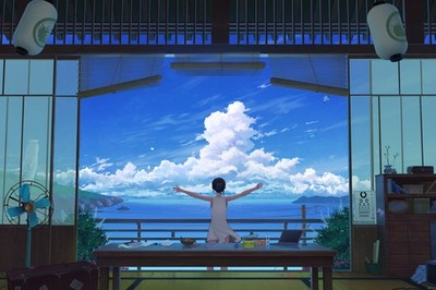 Anime Summer Clouds Lofi Art Asian Japanese Pikachu 11x17 Poster