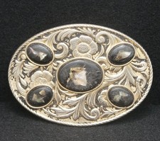 WA17153 VINTAGE 1970s FLORAL DESIGN ABALONE WESTERN STYLE FASHION BELT BUCKLE